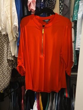 Ellen Tracy Vibrant Orange Zip-Front Tunic